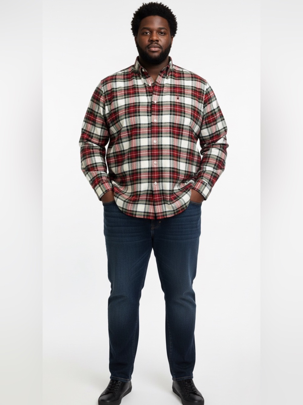 Ralph Lauren Plaid Cotton Flannel Button-Up Shirt Red Tartan Pattern